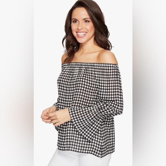 Sanctuary Tops - Sanctuary Off the Shoulder Black Gingham Charlotte Check Print Blouse. Sz XS